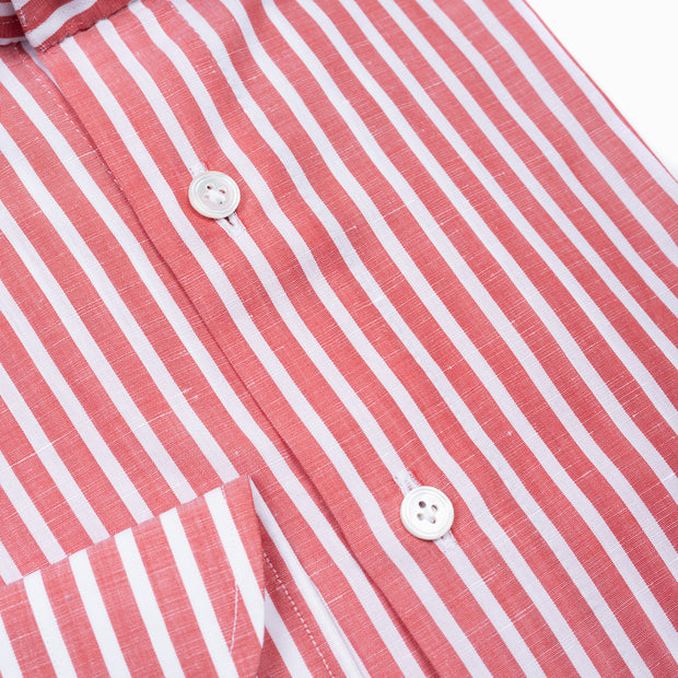 Cotton Linen Cutaway Shirt in light red reverse stripe