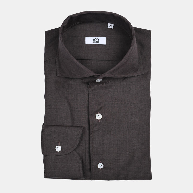 Cutaway Shirt in Fine Merino - Dark Brown