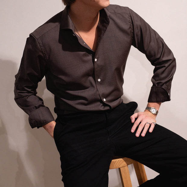 Cutaway Shirt in Fine Merino - Dark Brown