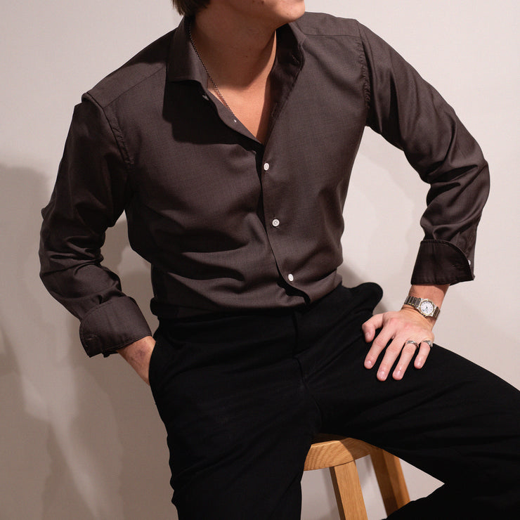 Cutaway Shirt in Fine Merino - Dark Brown