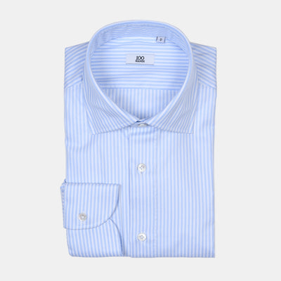 Striped Cutaway Shirt in Cotton Twill - Light Blue