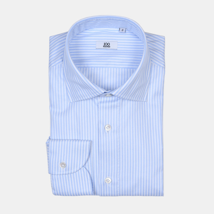 Striped Cutaway Shirt in Cotton Twill - Light Blue