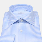 Striped Cutaway Shirt in Cotton Twill - Light Blue