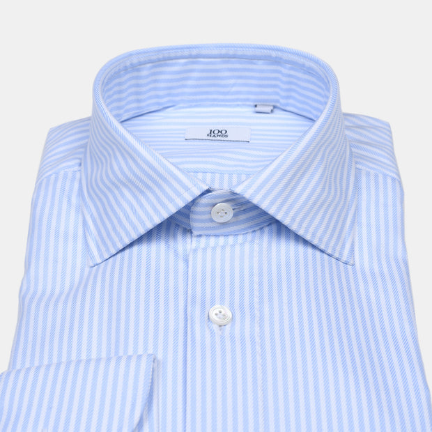 Striped Cutaway Shirt in Cotton Twill - Light Blue