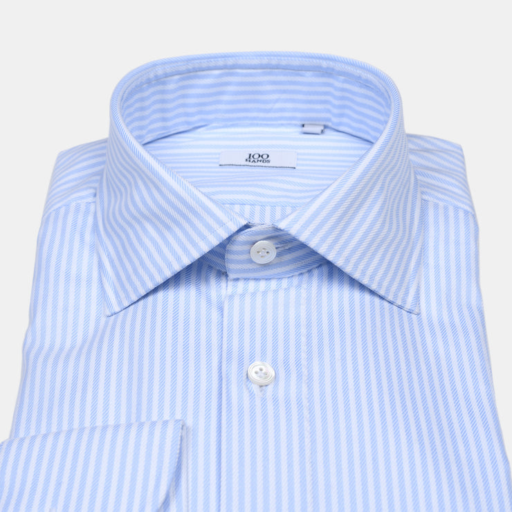 Striped Cutaway Shirt in Cotton Twill - Light Blue