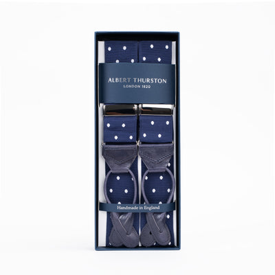 Jacquard Ribbon Braces - Navy Polka Dot
