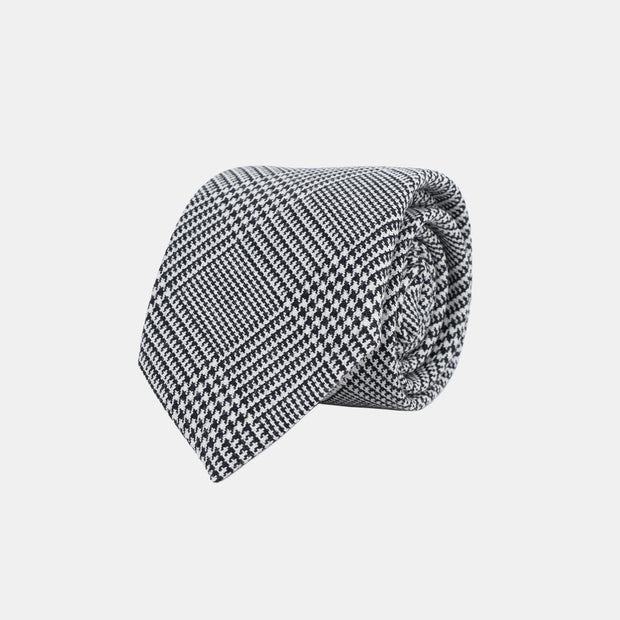 Glencheck Tie in Wool Challis - Black & Ecru