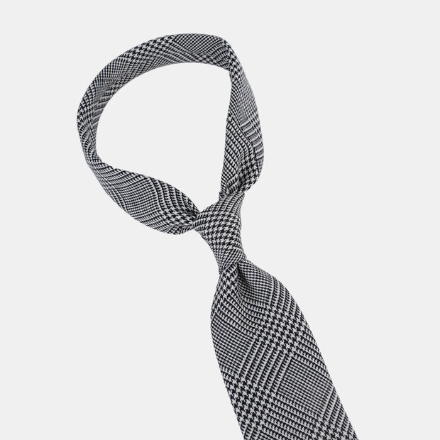 Glencheck Tie in Wool Challis - Black & Ecru