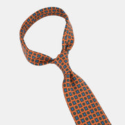 Printed Tie in Madder Silk - Burnt Orange & Teal