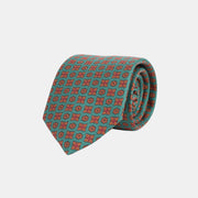 Printed Tie in Madder Silk - Green & Burnt Orange