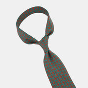 Printed Tie in Madder Silk - Green & Burnt Orange