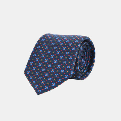 Printed Tie in Madder Silk - Navy & Multicolor