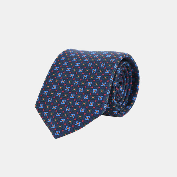 Printed Tie in Madder Silk - Navy & Multicolor