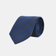 Striped Tie in Irish Poplin - Blue & Brown