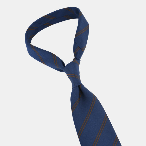 Striped Tie in Irish Poplin - Blue & Brown