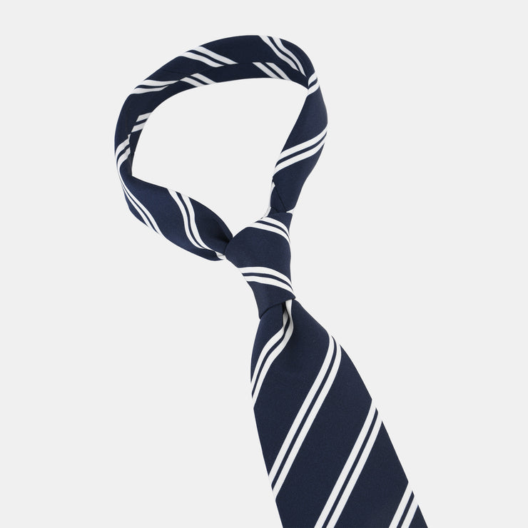 Striped Tie in Irish Poplin - Navy & Ecru