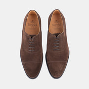Cap Toe Oxford in Suede - Dark Brown