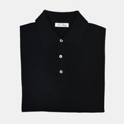 Long Sleeve Knitted Polo in Merino Wool - Black