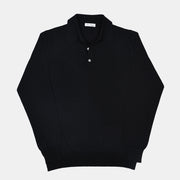 Long Sleeve Knitted Polo in Merino Wool - Black