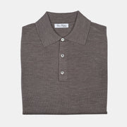 Long Sleeve Knitted Polo in Merino Wool - Taupe