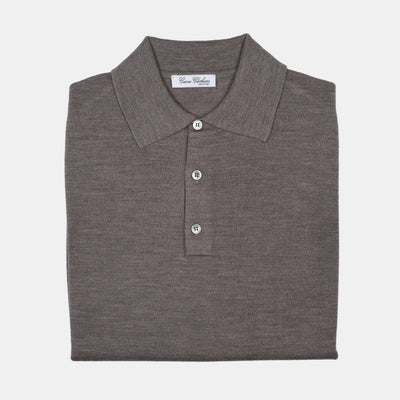 Long Sleeve Knitted Polo in Merino Wool - Taupe