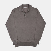 Long Sleeve Knitted Polo in Merino Wool - Taupe