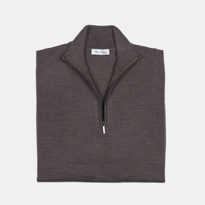 Quarter Zip in Merino Wool - Brown