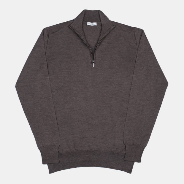 Quarter Zip in Merino Wool - Brown