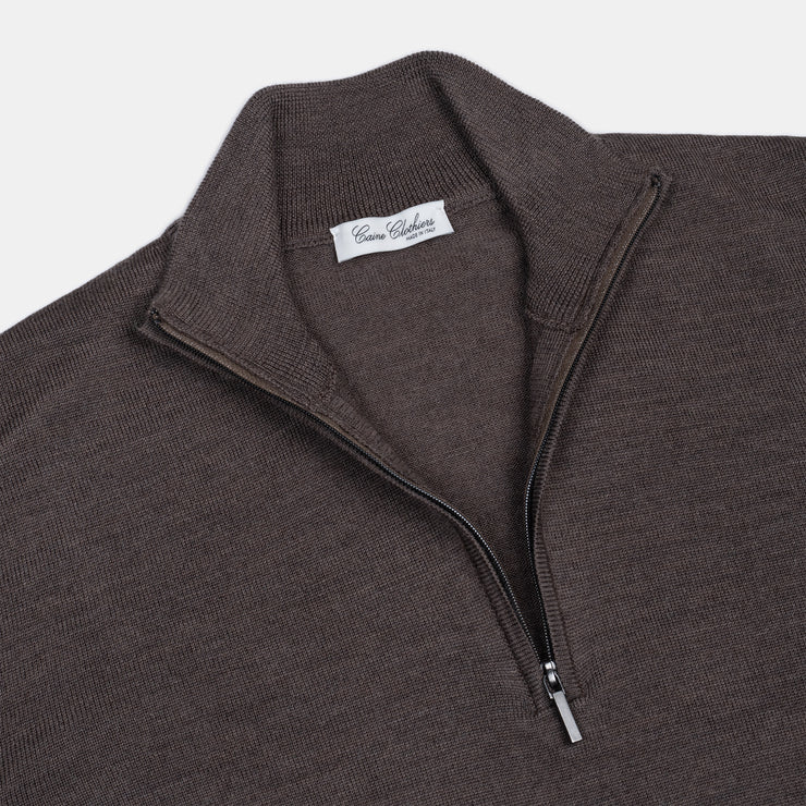 Quarter Zip in Merino Wool - Brown
