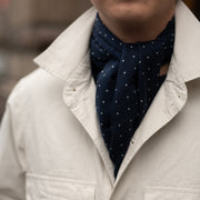 Printed Polka Dot Scarf in Wool & Silk - Navy