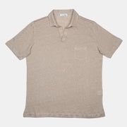 Polo Shirt with Open Collar in Linen – Beige