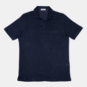 Polo Shirt with Open Collar in Linen – Navy