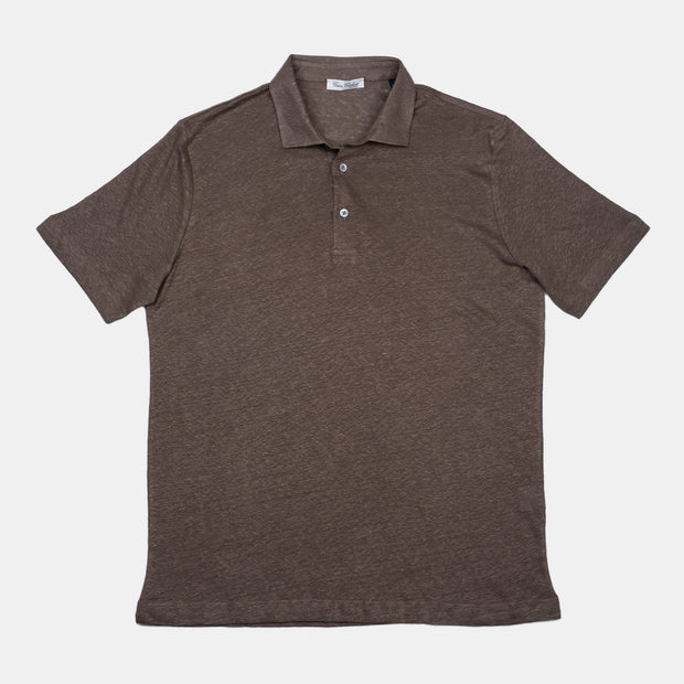 Polo Shirt in Linen – Dark Brown