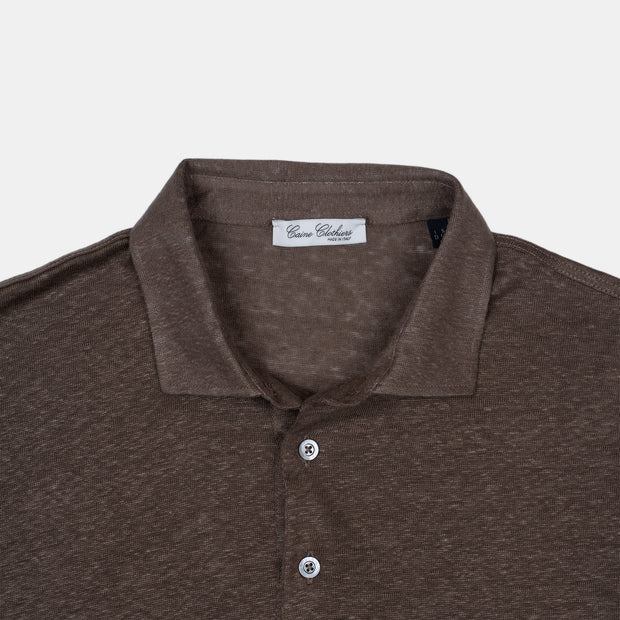 Polo Shirt in Linen – Dark Brown