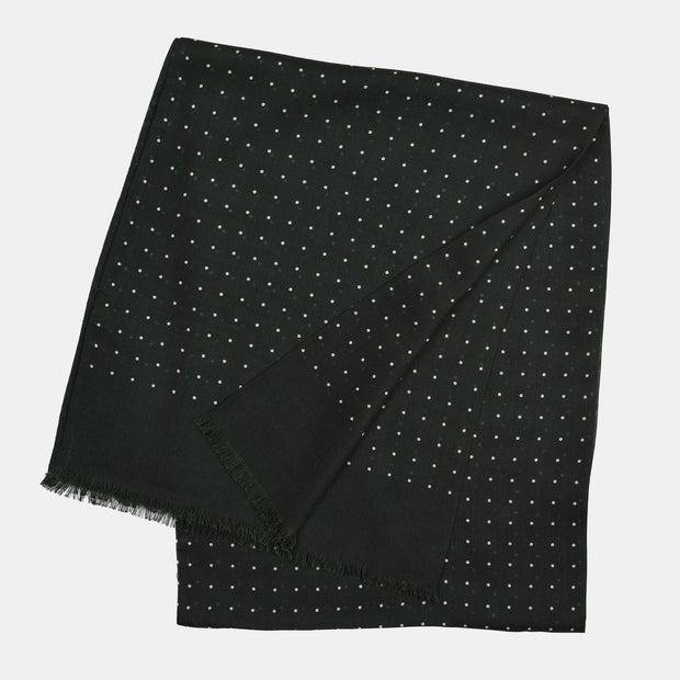 Printed Polka Dot Scarf in Wool & Silk - Dark Green