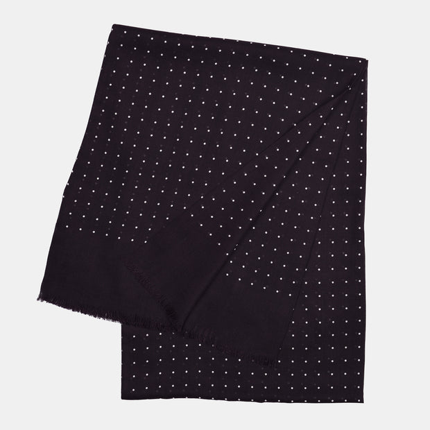 Printed Polka Dot Scarf in Wool & Silk - Dark Plum