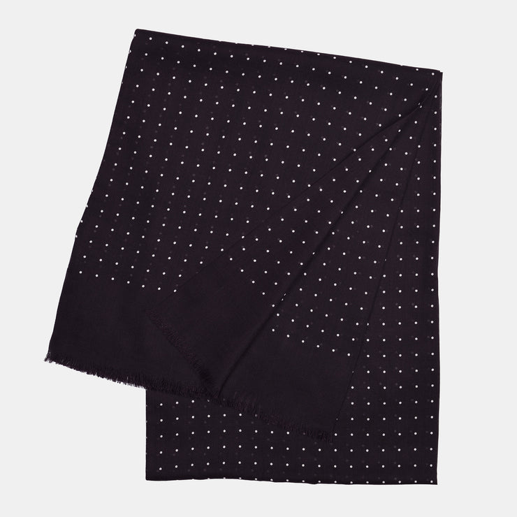 Printed Polka Dot Scarf in Wool & Silk - Dark Plum