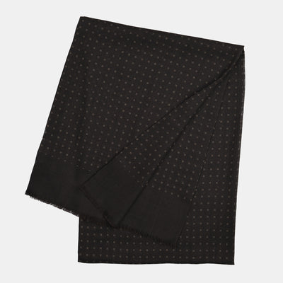 Printed Square Pattern Scarf in Wool & Silk - Dark Brown