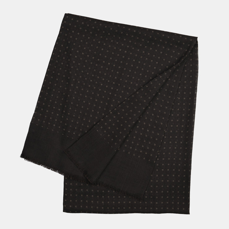 Printed Square Pattern Scarf in Wool & Silk - Dark Brown