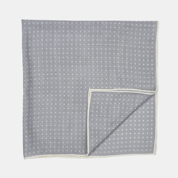 Printed Square Scarf in Wool & Silk - Grey