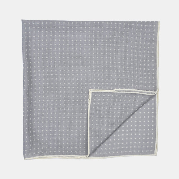 Printed Square Scarf in Wool & Silk - Grey
