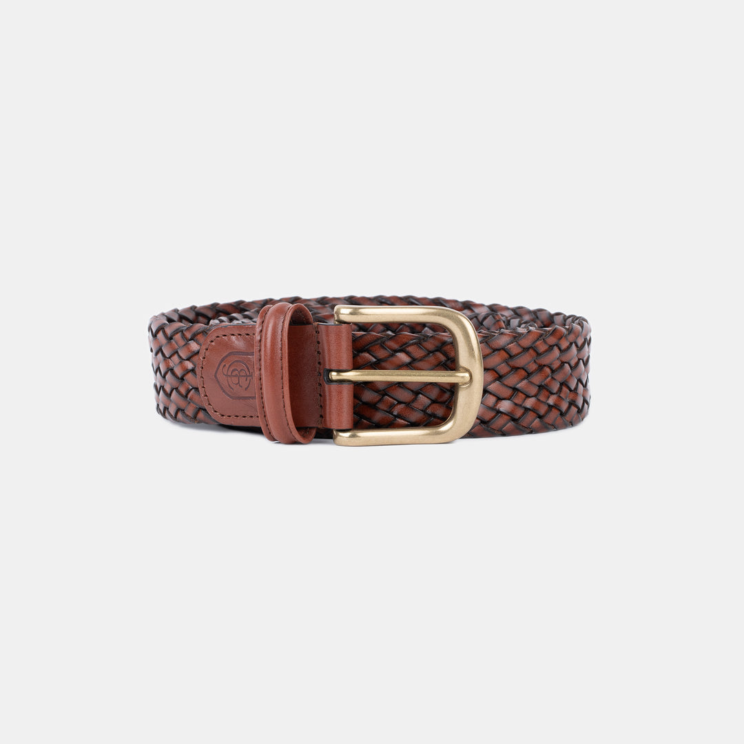 小物 CROCKETT&JONES / leather mesh belt cj_brownwovencalf36_92cm_antiq