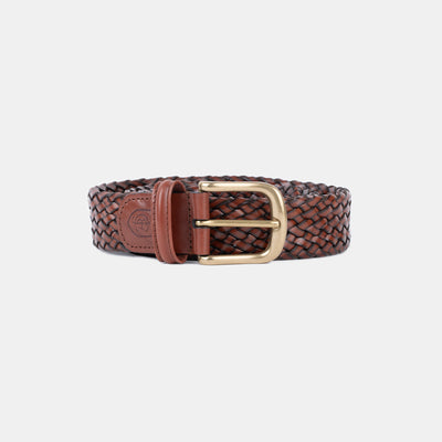 Woven Calf Leather Belt Size 90 (36") - Brown