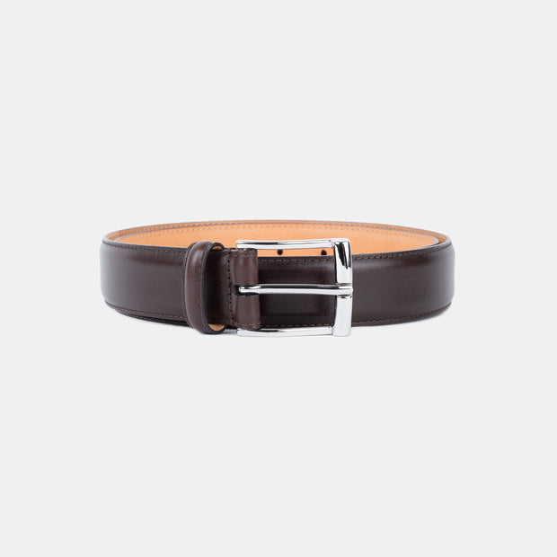 Dress Belt in Calf Leather Size 80 (32") - Dark Brown