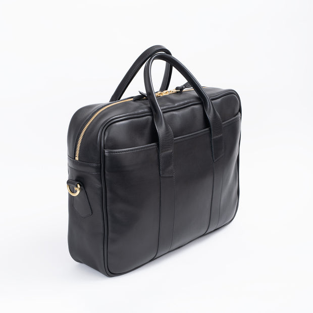 Commuter Briefcase in Smooth Tumbled Leather - Black