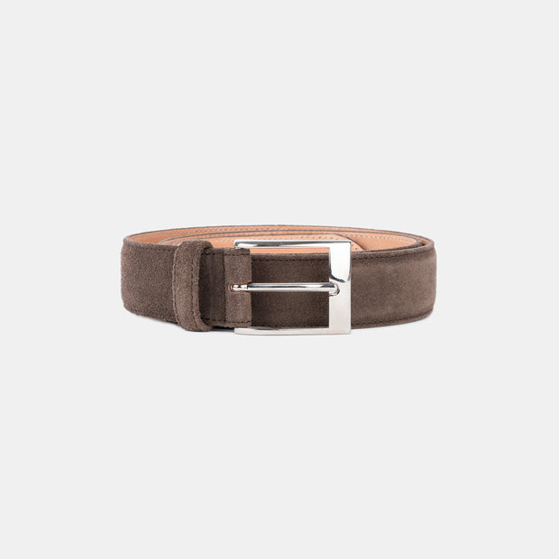 Dress Belt in Calf Suede Size 95 - Dark Brown