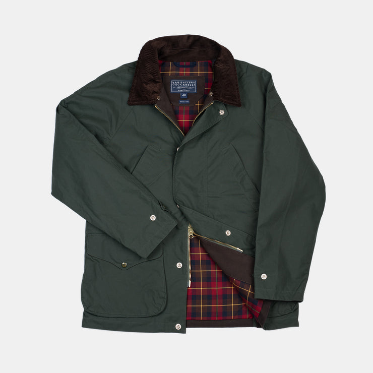 Rain Caban Jacket in Dry Wax Cotton - Dark Green