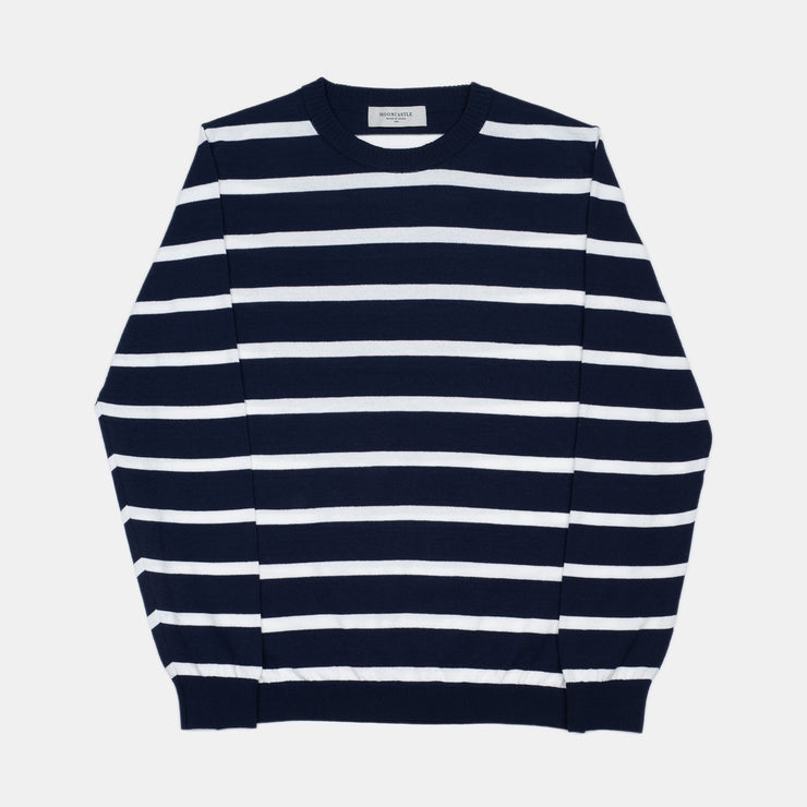 Ice Cotton Long Sleeve Crewneck - Navy x Off White