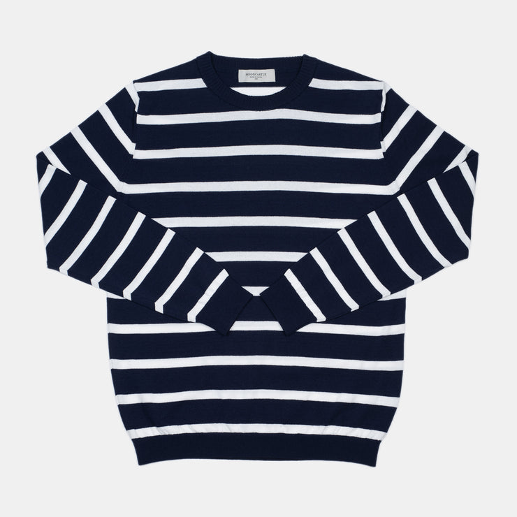 Ice Cotton Long Sleeve Crewneck - Navy x Off White