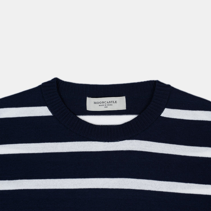 Ice Cotton Long Sleeve Crewneck - Navy x Off White